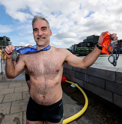 REPRO FREE *PRESS RELEASE NO REPRODUCTION FEE* EDITORIAL USE ONLY 106th Dublin City Liffey Swim 2026, River Liffey, Dublin 12 9 2026 Jamie Carpenter celebrates after winning the men™s race Jamie Carpenter celebrates after winning the men™s race 12 9 2026  Copyright: xx RB2_7759