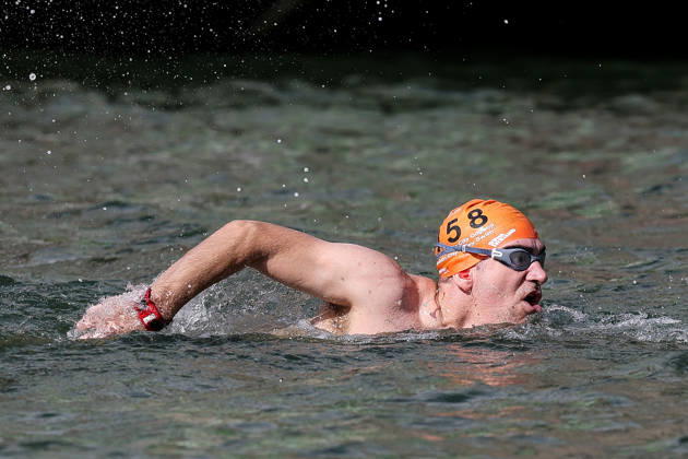 REPRO FREE *PRESS RELEASE NO REPRODUCTION FEE* EDITORIAL USE ONLY 106th Dublin City Liffey Swim 2026, River Liffey, Dublin 12 9 2026 Bruno Delmonte on his way to victory Bruno Delmonte on his way to victory 12 9 2026  Copyright: xx DANS3463