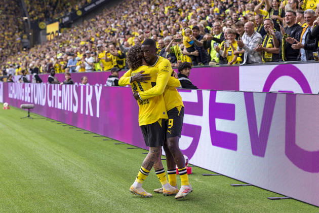 September 12, 2026, Soccer, Matchday 3 of the 1. Bundesliga, Borussia Dortmund vs. SC Paderborn; Fabio Silva and Serhou Guirassy of Borussia Dortmund celebrate the goal that put Dortmund up 2–0 at Signal Iduna Park, North Rhine-Westphalia, Germany; xRHR PHOTO DEx Copyright: DennisxEwert RHR-FOTOx RHR-FOTO DE