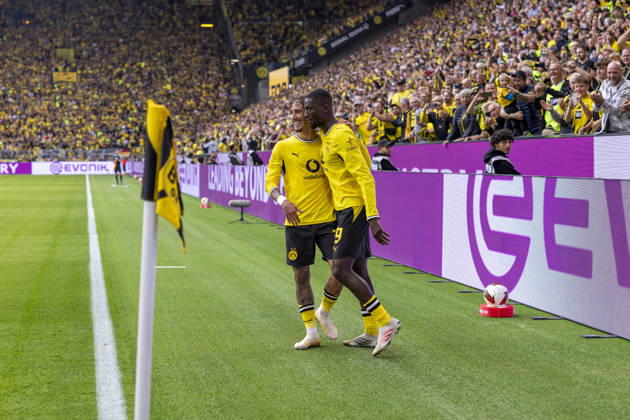 September 12, 2026, Soccer, Matchday 3 of the 1st Bundesliga, Borussia Dortmund vs. SC Paderborn: Fabio Silva (Borussia Dortmund) and Serhou Guirassy (Borussia Dortmund) celebrate the goal that put Dortmund up 2–0. Signal Iduna Park, North Rhine-Westphalia, Germany. xRHR PHOTO DEx Copyright: DennisxEwert RHR-FOTOx RHR-FOTO DE