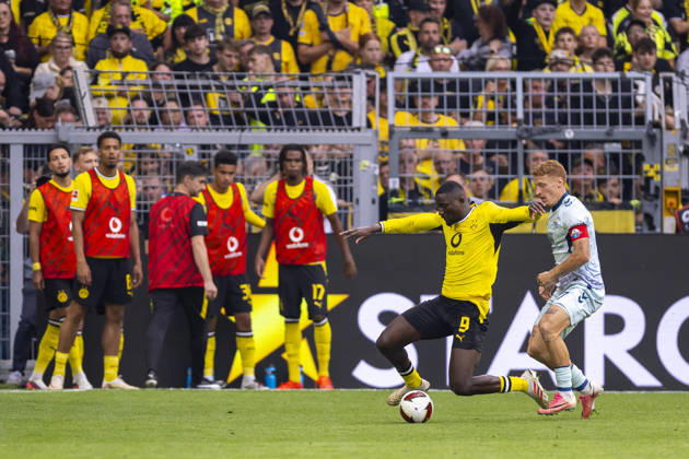 September 12, 2026, Soccer, Matchday 3 of the 1. Bundesliga, Borussia Dortmund vs. SC Paderborn: Serhou Guirassy (Borussia Dortmund), Laurin Curda (SC Paderborn 07), Dortmund, Signal Iduna Park, North Rhine-Westphalia, Germany, xRHR, PHOTO DEx Copyright: DennisxEwert RHR-FOTOx RHR-FOTO DE