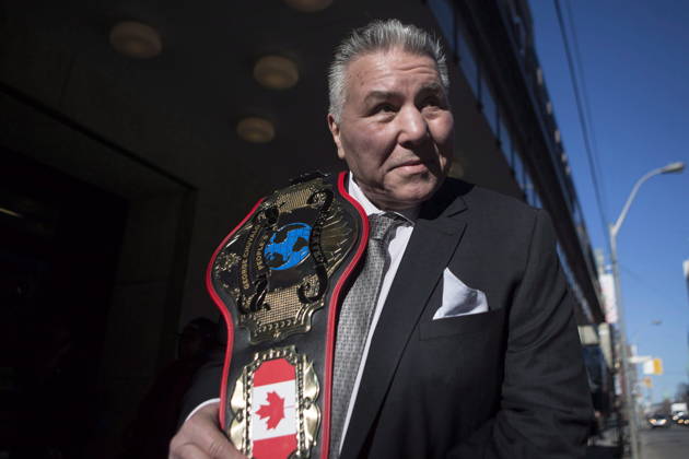 March 29, 2016, Toronto, On, Canada: Former Boxer George Chuvalo poses after he was presented with a honoury People s Champion belt, on Tuesday, March 29, 2016. George Chuvalo  - ZUMAc35_ 20160329_zaf_c35_160 Copyright: xChrisxYoungx