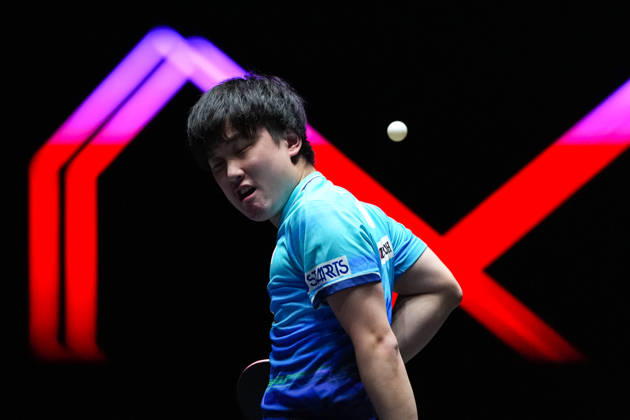 (260913) -- MACAO, Sept. 13, 2026 -- Harimoto Tomokazu reacts during the men s singles semifinal match between Truls Moregard of Sweden and Harimoto Tomokazu of Japan at the 2026 World Table tennis, Tischtennis (WTT) Champions Macao in Macao, south China, Sept. 13, 2026. ) (SP)CHINA-MACAO-TABLE TENNIS-WTT-MEN S SINGLES (CN) CheongxKamxKa 