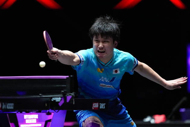 (260913) -- MACAO, Sept. 13, 2026 -- Harimoto Tomokazu competes during the men s singles semifinal match between Truls Moregard of Sweden and Harimoto Tomokazu of Japan at the 2026 World Table tennis, Tischtennis (WTT) Champions Macao in Macao, south China, Sept. 13, 2026. ) (SP)CHINA-MACAO-TABLE TENNIS-WTT-MEN S SINGLES (CN) CheongxKamxKa 