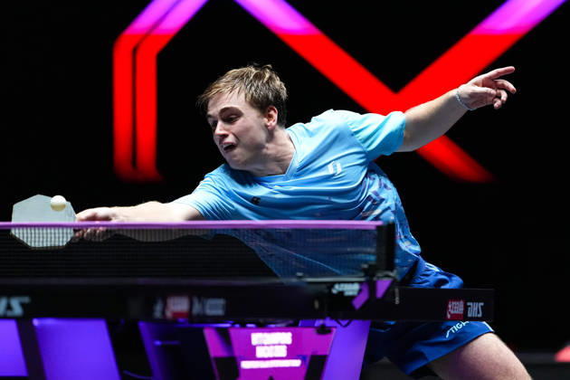 (260913) -- MACAO, Sept. 13, 2026 -- Truls Moregard competes during the men s singles semifinal match between Truls Moregard of Sweden and Harimoto Tomokazu of Japan at the 2026 World Table tennis, Tischtennis (WTT) Champions Macao in Macao, south China, Sept. 13, 2026. ) (SP)CHINA-MACAO-TABLE TENNIS-WTT-MEN S SINGLES (CN) CheongxKamxKa 