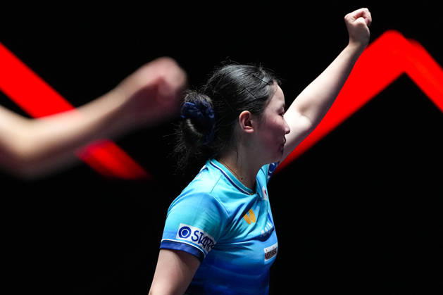 (260913) -- MACAO, Sept. 13, 2026 -- Harimoto Miwa reacts during the women s singles semifinal match between Harimoto Miwa of Japan and Chen Xingtong of China at the 2026 World Table tennis, Tischtennis (WTT) Champions Macao in Macao, south China, Sept. 13, 2026. ) (SP)CHINA-MACAO-TABLE TENNIS-WTT-WOMEN S SINGLES (CN) CheongxKamxKa 
