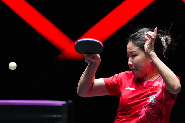 (260913) -- MACAO, Sept. 13, 2026 -- Chen Xingtong competes during the women s singles semifinal match between Harimoto Miwa of Japan and Chen Xingtong of China at the 2026 World Table tennis, Tischtennis (WTT) Champions Macao in Macao, south China, Sept. 13, 2026. ) (SP)CHINA-MACAO-TABLE TENNIS-WTT-WOMEN S SINGLES (CN) CheongxKamxKa 