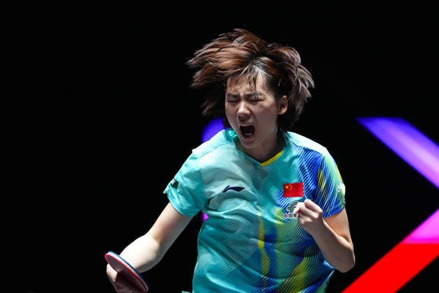 (260913) -- MACAO, Sept. 13, 2026 -- Chen Yi reacts during the women s singles semifinal match between Chen Yi of China and Hayata Hina of Japan at the 2026 World Table tennis, Tischtennis (WTT) Champions Macao in Macao, south China, Sept. 13, 2026. ) (SP)CHINA-MACAO-TABLE TENNIS-WTT-WOMEN S SINGLES (CN) CheongxKamxKa 