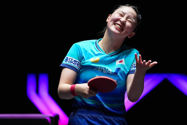 (260913) -- MACAO, Sept. 13, 2026 -- Harimoto Miwa reacts during the women s singles semifinal match between Harimoto Miwa of Japan and Chen Xingtong of China at the 2026 World Table tennis, Tischtennis (WTT) Champions Macao in Macao, south China, Sept. 13, 2026. ) (SP)CHINA-MACAO-TABLE TENNIS-WTT-WOMEN S SINGLES (CN) CheongxKamxKa 