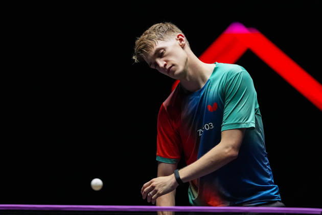 (260913) -- MACAO, Sept. 13, 2026 -- Anton Kallberg reacts during the men s singles semifinal match between Hugo Calderano of Brazil and Anton Kallberg of Sweden at the 2026 World Table tennis, Tischtennis (WTT) Champions Macao in Macao, south China, Sept. 13, 2026. ) (SP)CHINA-MACAO-TABLE TENNIS-WTT-MEN S SINGLES (CN) CheongxKamxKa 