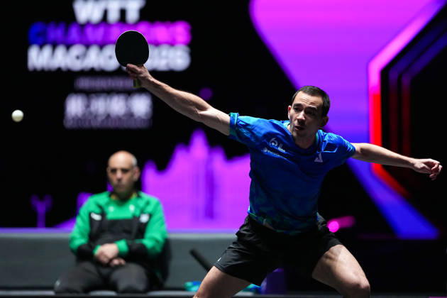 (260913) -- MACAO, Sept. 13, 2026 -- Hugo Calderano competes during the men s singles semifinal match between Hugo Calderano of Brazil and Anton Kallberg of Sweden at the 2026 World Table tennis, Tischtennis (WTT) Champions Macao in Macao, south China, Sept. 13, 2026. ) (SP)CHINA-MACAO-TABLE TENNIS-WTT-MEN S SINGLES (CN) CheongxKamxKa 