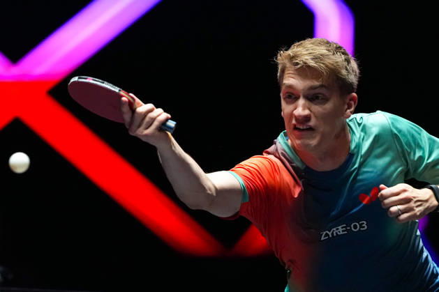 (260913) -- MACAO, Sept. 13, 2026 -- Anton Kallberg competes during the men s singles semifinal match between Hugo Calderano of Brazil and Anton Kallberg of Sweden at the 2026 World Table tennis, Tischtennis (WTT) Champions Macao in Macao, south China, Sept. 13, 2026. ) (SP)CHINA-MACAO-TABLE TENNIS-WTT-MEN S SINGLES (CN) CheongxKamxKa 