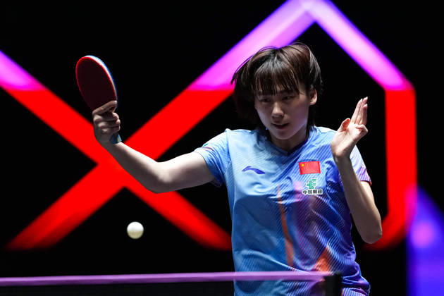 (260913) -- MACAO, Sept. 13, 2026 -- Chen Yi of China hits a return during the women s singles final match against Harimoto Miwa of Japan at the 2026 World Table tennis, Tischtennis (WTT) Champions Macao in Macao, south China, Sept. 13, 2026. ) (SP)CHINA-MACAO-TABLE TENNIS-WTT-WOMEN S SINGLES-FINAL (CN) CheongxKamxKa 
