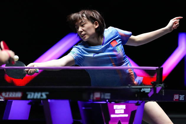 (260913) -- MACAO, Sept. 13, 2026 -- Chen Yi of China hits a return during the women s singles final match against Harimoto Miwa of Japan at the 2026 World Table tennis, Tischtennis (WTT) Champions Macao in Macao, south China, Sept. 13, 2026. ) (SP)CHINA-MACAO-TABLE TENNIS-WTT-WOMEN S SINGLES-FINAL (CN) CheongxKamxKa 