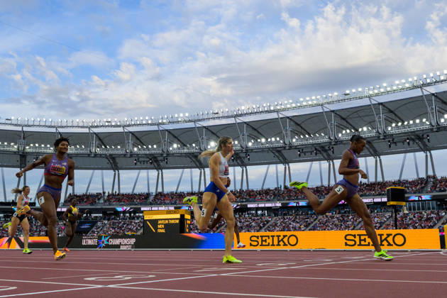 September 13, 2026: Anna Cockrell of the U.S., Emma Zapletalova of Slovakia, and Jasmine Jones of the U.S. compete in the women’s 400-meter hurdles final during the 2026 World Athletics Ultimate Championship on September 13, 2026 in Budapest. Photo: Joel Marklund. BILDBYRAN code: JM JM0852 bbeng track and field athletics friidrett 2026 World Athletics Ultimate Championship Budapest 26 women  Copyright: JOELxMARKLUND BB260913JM002