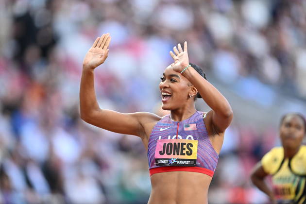 World Athletics Ultimate Championship - Budapest: Day Three BUDAPEST, HUNGARY - SEPTEMBER 13: Jasmine Jones of Team United States gestures after victory in the Women s 400 Metres Hurdles Final during Day 3 of the World Athletics Ultimate Championship at National Athletics Centre on September 13, 2026 in Budapest, Hungary. Mustafa Yalcin Anadolu Budapest Hungary. Editorial use only. Please get in touch for any other usage.  Copyright: x2026xAnadoluxMustafaxYalcinx