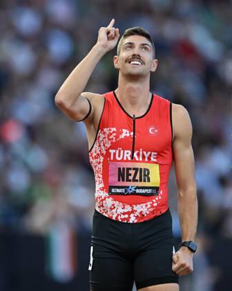 World Athletics Ultimate Championship - Budapest: Day Three BUDAPEST, HUNGARY - SEPTEMBER 13: Ismail Nezir of Turkiye gestures in the men s 400m hurdles final during Day 3 of the World Athletics Ultimate Championship at the National Athletics Centre in Budapest, Hungary, on September 13, 2026. Mustafa Yalcin Anadolu Budapest Hungary. Editorial use only. Please get in touch for any other usage.  Copyright: x2026xAnadoluxMustafaxYalcinx
