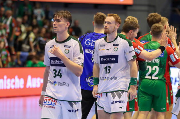 September 13, 2026, xgox, Handball Opel HBL SC Magdeburg HSG Wetzlar emspor, from left: Paul Kompenhans (Wetzlar), 34, Tomas Piroch (Wetzlar), 13, looking disappointed, dejected, disappointed (Magdeburg)