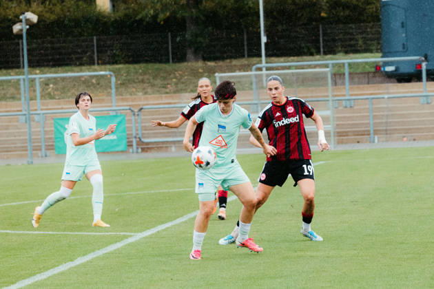 September 20, 2026, xhfmx, Women s Bundesliga 2, Eintracht Frankfurt II vs. Hertha BSC, Mina Matijevic of Eintracht Frankfurt U20 defends against a Berlin opponent, Frankfurt