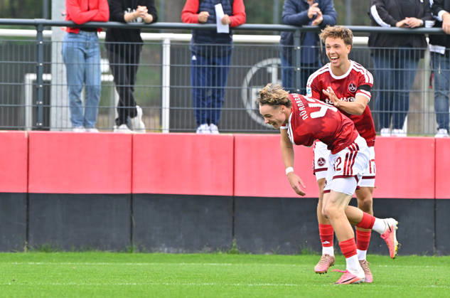 October 3, 2025 Soccer Season 2025–2026 Bavarian Regional League Matchday 12 1. FC Nürnberg II (FCN) vs. FC Augsburg 2 (FCA) MeZi xmexzix Goal celebration Cheering Joy after a goal Goal Shot on goal to 1–0 by Luca Horst 42, 1 FC Nuremberg FCN II