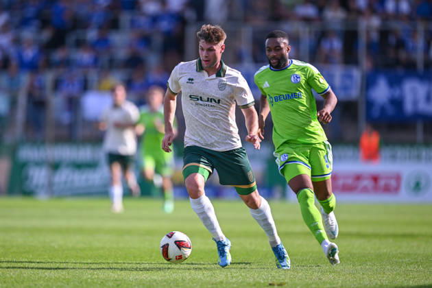 October 3, 2026, Soccer, 2026–2027 Season, Friendly Match, SC Austria Lustenau vs. FC Schalke 04, Niklas Pertlwieser (SC Austria Lustenau), Moussa Sylla (FC Schalke 04) xRHR PHOTO YYx Copyright: KROEGER RHR-FOTOx RHR-FOTO YY