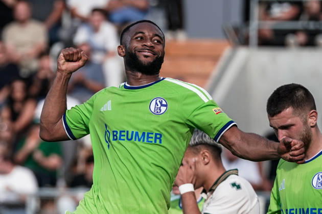 Soccer Austria Friendly Match 2025 2026 03 10 2026 SC Austria Lustenau vs. FC Schalke 04 SUN MINIMEAL Arena Lustenau, Austria Moussa Sylla of Schalke 04 celebrates his goal to make it 0–1 Copyright: xLUKAxKOLANOVICx