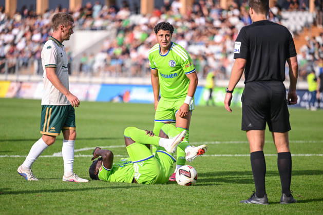 October 3, 2026, Soccer, 2026–2027 Season, Friendly Match, SC Austria Lustenau vs. FC Schalke 04, Paul Ndiaye of FC Schalke 04 lies on the ground injured, holding his leg, xRHR PHOTO YYx Copyright: KROEGER RHR-FOTOx RHR-FOTO YY