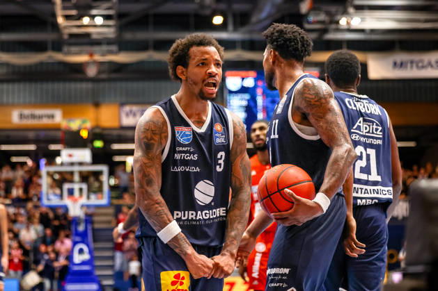 DeLonnie Hunt, SYNTAINICS MBC, 03 Celebration, Goal Celebration, Celebrating Scoring, GER, Syntainics MBC vs. Ratiopharm Ulm, Basketball, 1st Bundesliga, Matchday 4, 2026–2027 Season, October 3, 2026 GER, Syntainics MBC vs. Ratiopharm Ulm, Basketball, 1st Bundesliga, Matchday 4, 2026–2027 season, October 3, 2026 Weissenfels Copyright: xEibner-Pressefoto LauraxRoemerx EP_LRR