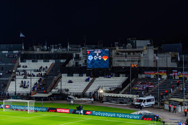Nations League, Group A, Matchday 4, Greece vs. Germany at Toumba Stadium in Thessaloniki. Toumba Stadium before kickoff: spectators, fans, stands, floodlights, field. Copyright: xBahhoxKarax