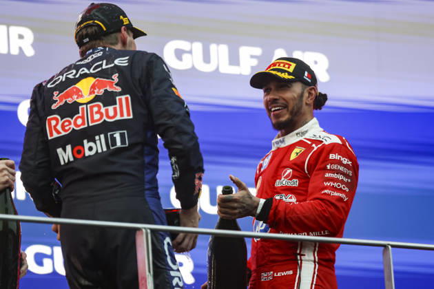 F1 - BAHRAIN GRAND PRIX IN MALAYSIA 2026 HAMILTON Lewis (gbr), Scuderia Ferrari SF-26, portrait VERSTAPPEN Max (nld), Red Bull Racing Ford RB22, portrait podium during the 2026 Formula 1 Bahrain Grand Prix in Malaysia, 16th round of the 2026 Formula One World Championship, WM, Weltmeisterschaft from October 2 to 4, 2026 on the Sepang International Circuit, in Sepang, Malaysia - SepangMalaysia  Copyright: xXavixBonillax