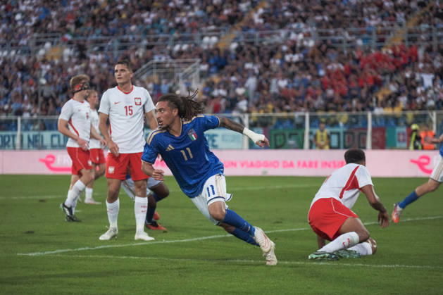 SOCCER - UEFA European Championship, EM, Europameisterschaft - 2027 European Under-21 Championship Qualifying Round - Italy vs. Poland Photo by IPA ABACAPRESS.COM89339831 - Koleosho ( 11 Italy) during the 2027 European Under-21 Championship Qualifying Round—Italy vs. Poland, UEFA European Football Championship in Pescara, Italy, October 5, 2026 Pescara Italy  Copyright: xIPAxSport ABACAx