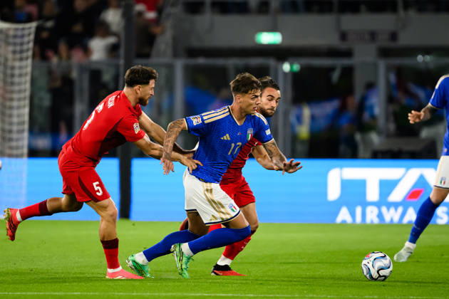 Salih Ozcan of Turkiye, Daniel Maldini of Italy, Yunus Akgun of Turkiye during the Nations League football match between Italy and Turkiye at Renato Dall Ara stadium in Bologna (Italy), October 5, 2026. AndreaxStaccioli