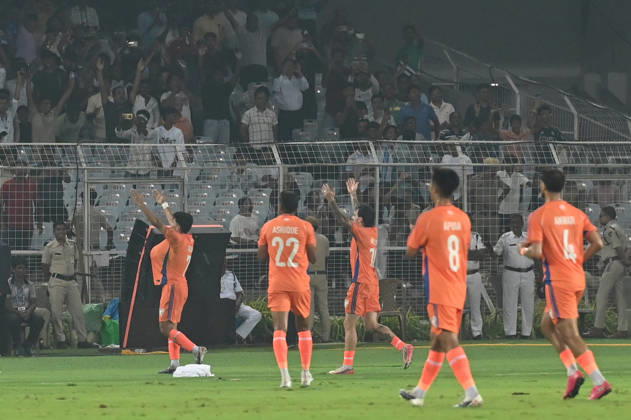 KOLKATA, INDIA - OCTOBER 6: Anirudh Thapa of India celebrates the goal against Uruguay during FIFA International Friendly, Länderspiel, Nationalmannschaft match at Vivekananda Yuva Bharati Stadium on October 6, 2026 in Kolkata, India. (Photo by Samir Jana Hindustan Times) India Vs Uruguay FIFA International Friendly Match At Salt Lake Stadium Kolkata