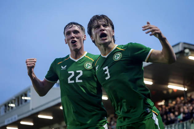 2027 UEFA Under 21 European Qualifier, Munster FA Turner s Cross, Cork 6 10 2026 Republic of Ireland vs England Ireland s Conor McManus celebrates with Oisin Gallagher after he scores his sides 2nd goal of the match Conor McManus celebrates with Oisin Gallagher after he scores his sides 2nd goal of the match 6 10 2026 Copyright: xx NE1L0277