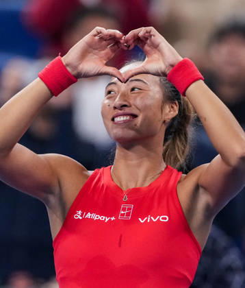 (261007) -- BEIJING, Oct. 7, 2026 -- Zheng Qinwen of China celebrates after winning the women s singles fourth round match between Zheng Qinwen of China and Alina Charaeva of Armenia at 2026 China Open tennis tournament in Beijing, China, Oct. 7, 2026. ) (SP)CHINA-BEIJING-TENNIS-CHINA OPEN-WOMEN S SINGLES (CN) SunxFei