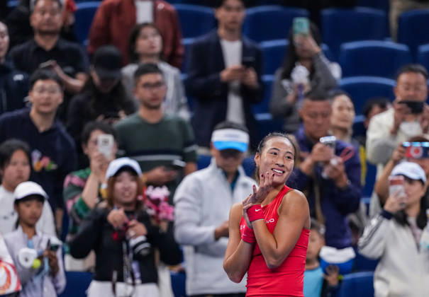 (261007) -- BEIJING, Oct. 7, 2026 -- Zheng Qinwen of China celebrates after winning the women s singles fourth round match between Zheng Qinwen of China and Alina Charaeva of Armenia at 2026 China Open tennis tournament in Beijing, China, Oct. 7, 2026. ) (SP)CHINA-BEIJING-TENNIS-CHINA OPEN-WOMEN S SINGLES (CN) SunxFei