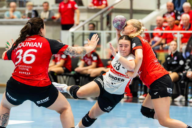 October 7, 2026, GER, Handball, Women, 2026–2027 Season, Alsco 1 Bl, Matchday 5, Thüringer HC vs. HSG Blomberg Lippe g36, Elin Rosa Magnusdottir (HSG Blomberg Lippe), Alfa Bra Oddsdottir Hagalin (Thüringer HC), 6 99947 Bad Langensalza, Salza, Halle, Mehrz Sports Hall, Thuringia, Germany