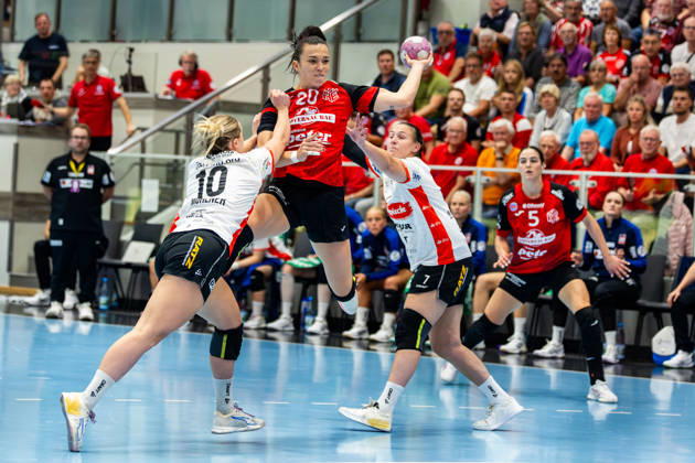 October 7, 2026, GER, Handball, Women, 2026–2027 Season, Alsco 1 Bl, Matchday 5, Thüringer HC vs. HSG Blomberg Lippe, Maxi Muehlner (HSG Blomberg Lippe), Jana Leonie Scheib, Thüringer HC, 20, Diana Doegg Magnusdottir, HSG Blomberg Lippe, 99947 Bad Langensalza, Salza, Halle, Mehrz Sports Hall, Thuringia, Germany