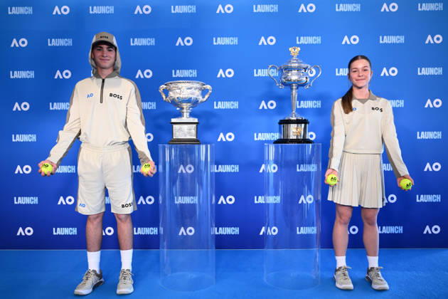 TENNIS AUSTRALIAN OPEN LAUNCH, Ball kids wearing Boss uniforms pose for a photo during the launch of the 2027 Australian Open tennis tournament, in Melbourne, Thursday, October 8, 2026. ( NO ARCHIVING MELBOURNE VICTORIA Australia  Copyright: xJOELxCARRETTx 20261008149135975860
