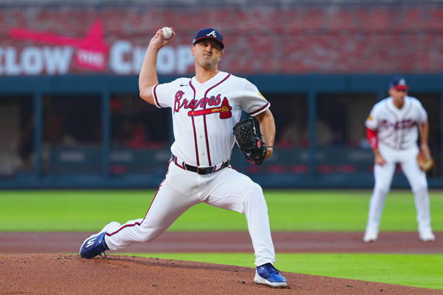 Tyler Mahle (Braves) Starting pitcher Tyler Fermin Mahle Oct.7,2026 - Baseball : MLB, Baseball Herren, USA National League Division Series Atlanta Braves vs. Los Angeles Dodgers Venue: Truist Park (Cumberland, Georgia, USA)  aflo_354249827 YujixArakawax
