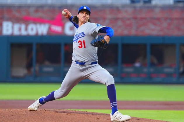 Tyler Glasnow(Dodgers) Starting pitcher Tyler Allen Glasnow, Oct.7,2026 - Baseball : MLB, Baseball Herren, USA National League Division Series Atlanta Braves vs. Los Angeles Dodgers Venue: Truist Park (Cumberland, Georgia, USA)  aflo_354249829 YujixArakawax