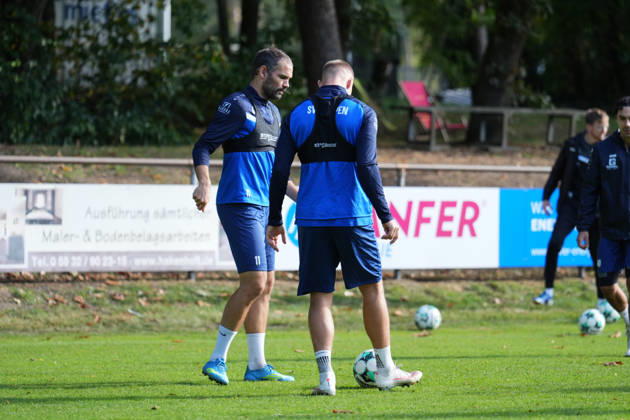German Soccer, Training Session, 3rd Division, 2026–2027 Season, NVB Campus B, Hänsch Arena Field, SV Meppen, Thursday, October 8, 2026, morning training session: Jannic Ehlers (SV Meppen, 17) and Simon Engelmann (SV Meppen, 11) Copyright: xLennxLübbersx