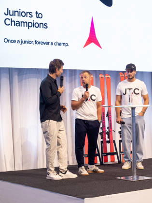ALPINE SKIING - Atomic Media Day 2026 ALTENMARKT,AUSTRIA,08.OCT.26 - ALPINE SKIING - Atomic Media Day. Image shows presenter Christian Brugger, Juergen Graller and Daniel Danklmaier (Atomic).  GEPAxpictures xHaraldxSteiner