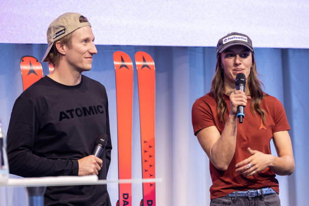 ALPINE SKIING - Atomic Media Day 2026 ALTENMARKT,AUSTRIA,08.OCT.26 - ALPINE SKIING - Atomic Media Day. Image shows Tanguy Nef and Malorie Blanc (SUI).  GEPAxpictures xHaraldxSteiner