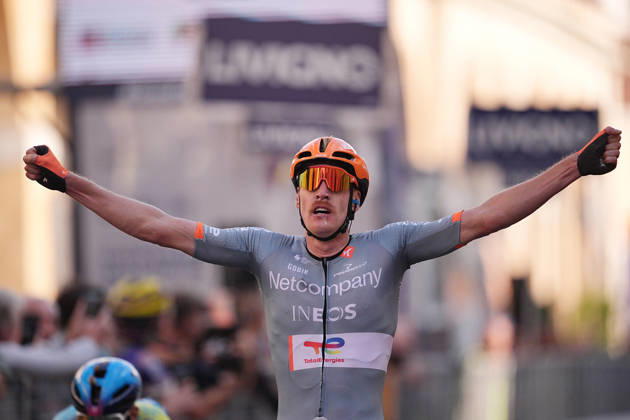 France s Dorian Godon of Netcompany INEOS winner of the race on the finish line during the 110th edition of the Gran Piemonte 2026 a 185 km one day race from Asti to Bra on October 08, 2026, Italy.  Copyright: xMarcoxAlpozzi LaPressex