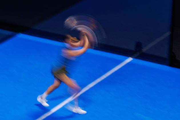 DÜSSELDORF, GERMANY - 8 OCTOBER 2026: Image shows a feature of padel player motion blured during CUPRA Germany Premier Padel P2 2026 Day 5: Round of 16 at CASTELLO Düsseldorf on 8 10 2026 in Düsseldorf, Germany. Germany Copyright: xFröhlichxPascalx
