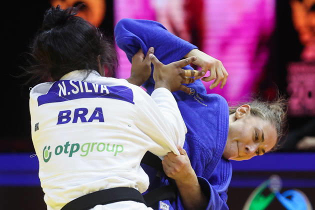 AZERBAIJAN, BAKU - OCTOBER 8, 2026: Nauana Silva of Brazil (L) and Giovanna Scoccimarro of Germany compete in their -70 kg bout as part of the 2026 World Judo Championships at the National Gymnastics Arena 2026 World Judo Championships In Baku - ZUMAt113 20261008_zaa_t113_454 Copyright: xMikhailxSinitsynx