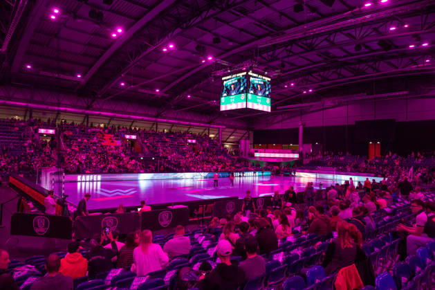 Handball, HBL2 SC DHfK Leipzig vs. TuS N Lübbecke, October 8, 2026—The arena bathed in pink light for PINK OCTOBER match day, raising awareness of the important issue of breast cancer screening. Handball, 2nd Bundesliga, 2026–2027 season, Matchday 7: SC DHfK Leipzig vs. TuS N Lübbecke on October 8, 2026, at the Quarterback Immobilien Arena in Leipzig Copyright: xBEAUTIFULxSPORTS JanxKaeferx