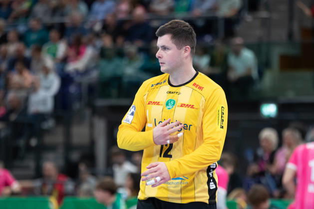 Handball, HBL2: SC DHfK Leipzig vs. TuS N Lübbecke, October 8, 2026; Goalkeeper Anadin Suljakovic 12, SC DHfK Leipzig Handball, 2nd Bundesliga, 2026–2027 season, Matchday 7: SC DHfK Leipzig vs. TuS N Lübbecke on October 8, 2026, at the Quarterback Immobilien Arena Leipzig Copyright: xBEAUTIFULxSPORTS JanxKaeferx