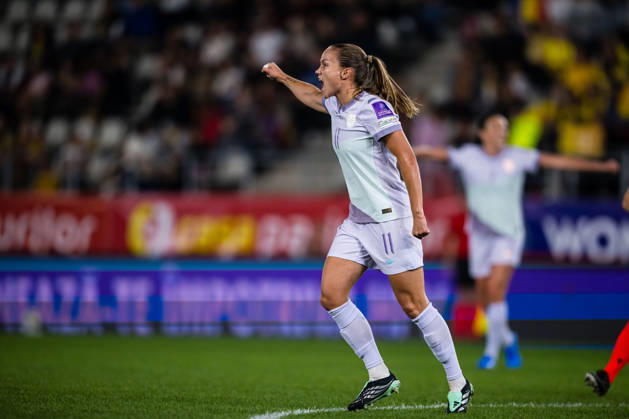 261009 Guro Reiten of Norway celebrates after scoring the 0-1 goal during the FIFA Women’s World Cup Qualifier soccer match between Romania and Norway on October 9, 2026 in Bucharest. Photo by Marius Simensen. BILDBYRAN COP 238 bbeng women FIFA World Cup qualifiers soccer football celebration international match Norway Romania World Cup qualifiers women  Copyright: MARIUSxSIMENSEN BB261009BB550